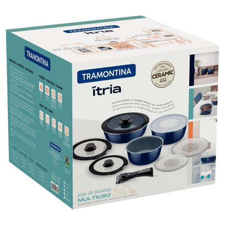 GL339 Tramontina Ãtria 10-Piece Nesting Cookware Set Navy