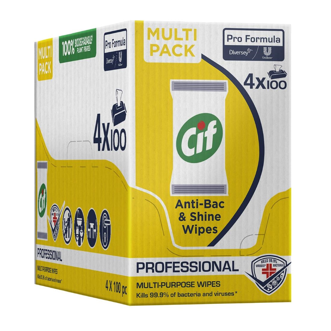 GL956 Cif Pro-Formula Antibac and Shine Biodegradable Surface Wipes (Pack of 4 x 100 Wipes)