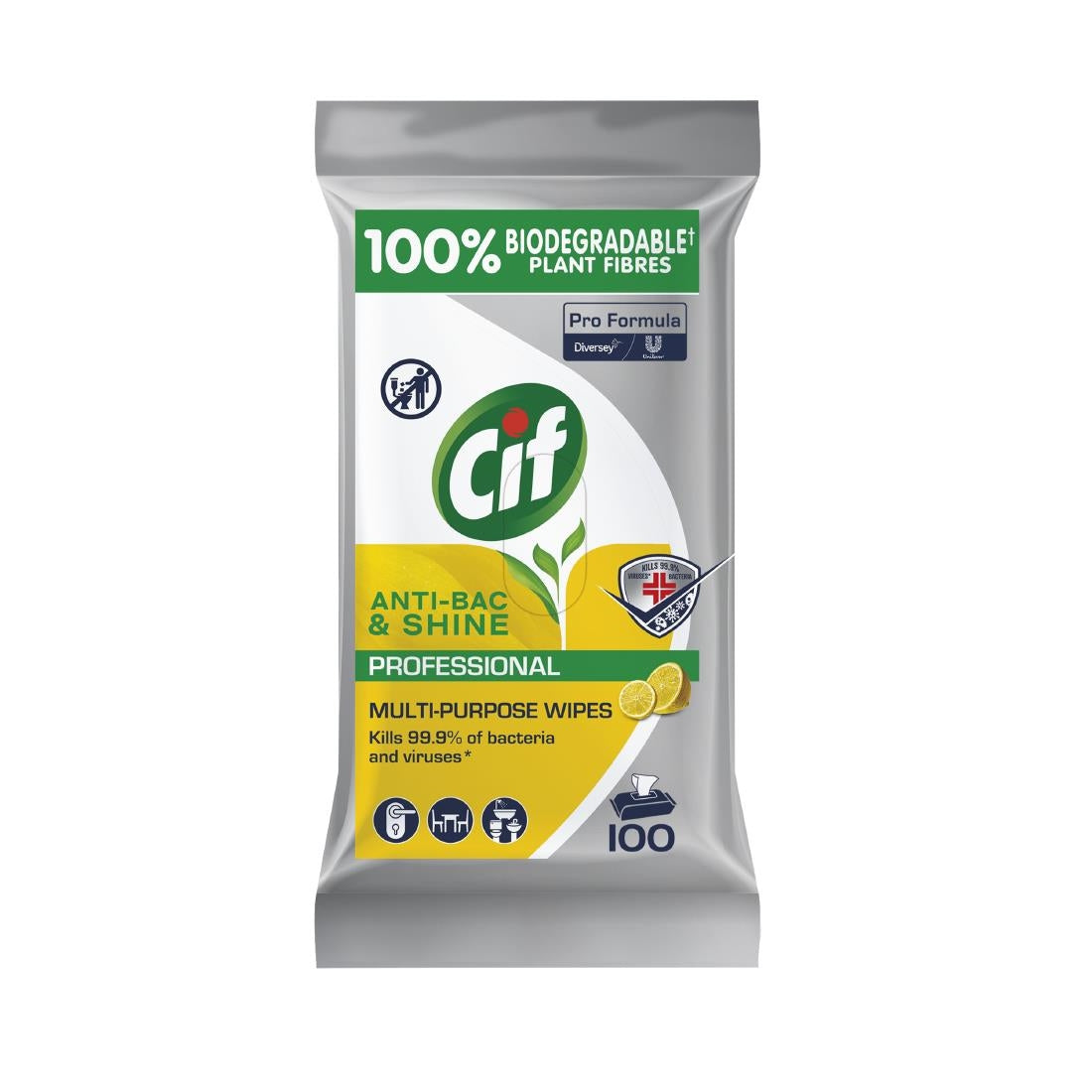 GL956 Cif Pro-Formula Antibac and Shine Biodegradable Surface Wipes (Pack of 4 x 100 Wipes)