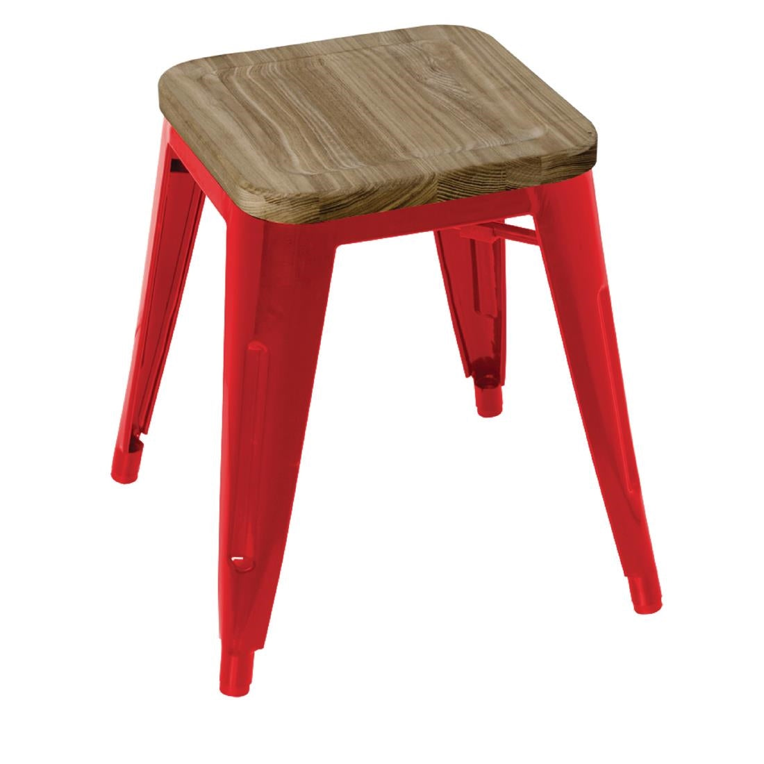 GM637 Bolero Bistro Low Stools with Wooden Seat Pad Red (Pack of 4)