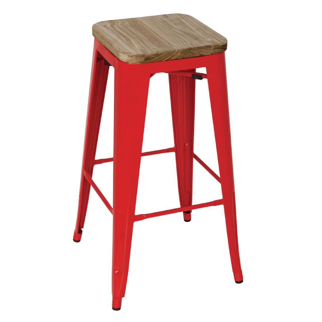 GM641 Bolero Bistro High Stools with Wooden Seat Pad Red (Pack of 4)