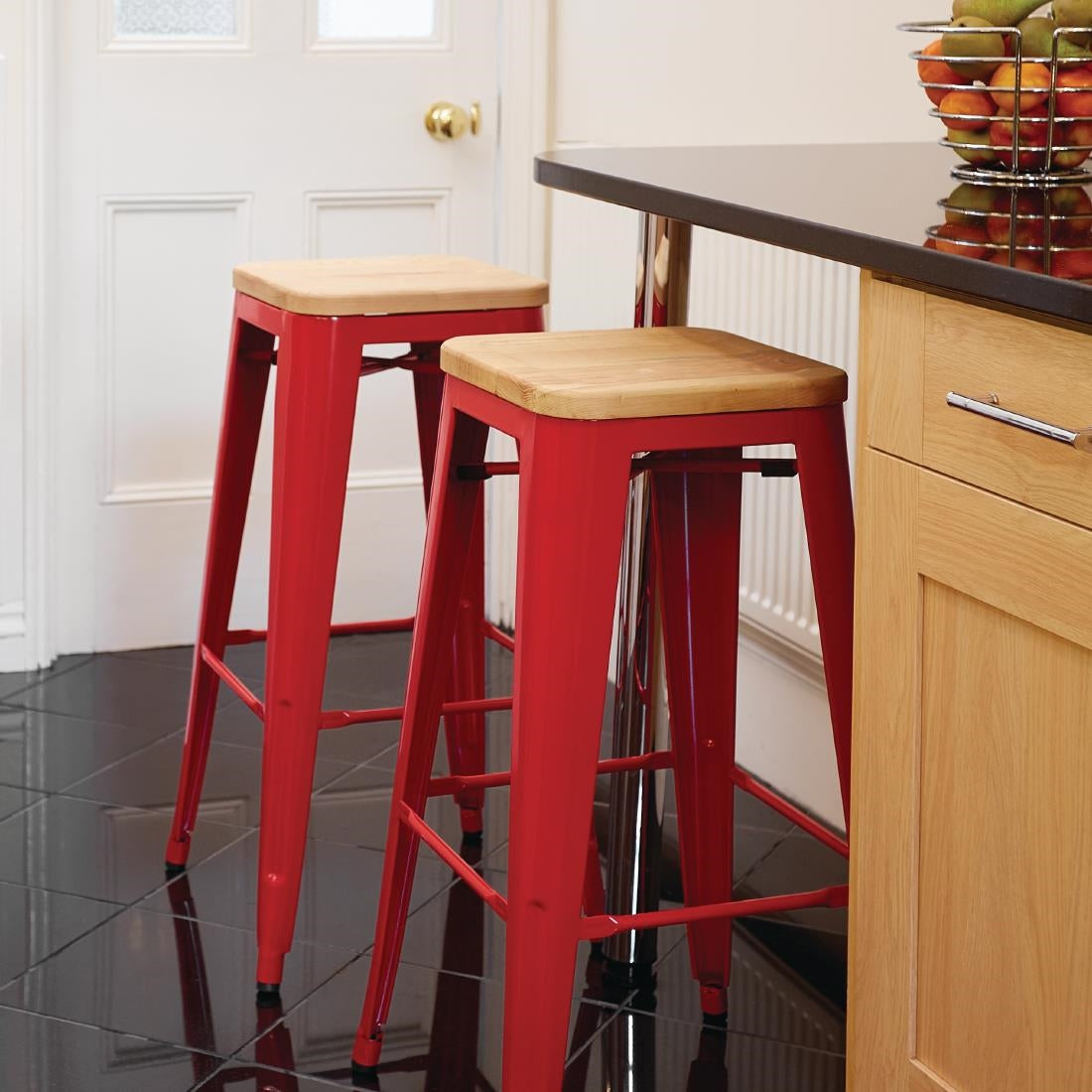 GM641 Bolero Bistro High Stools with Wooden Seat Pad Red (Pack of 4)