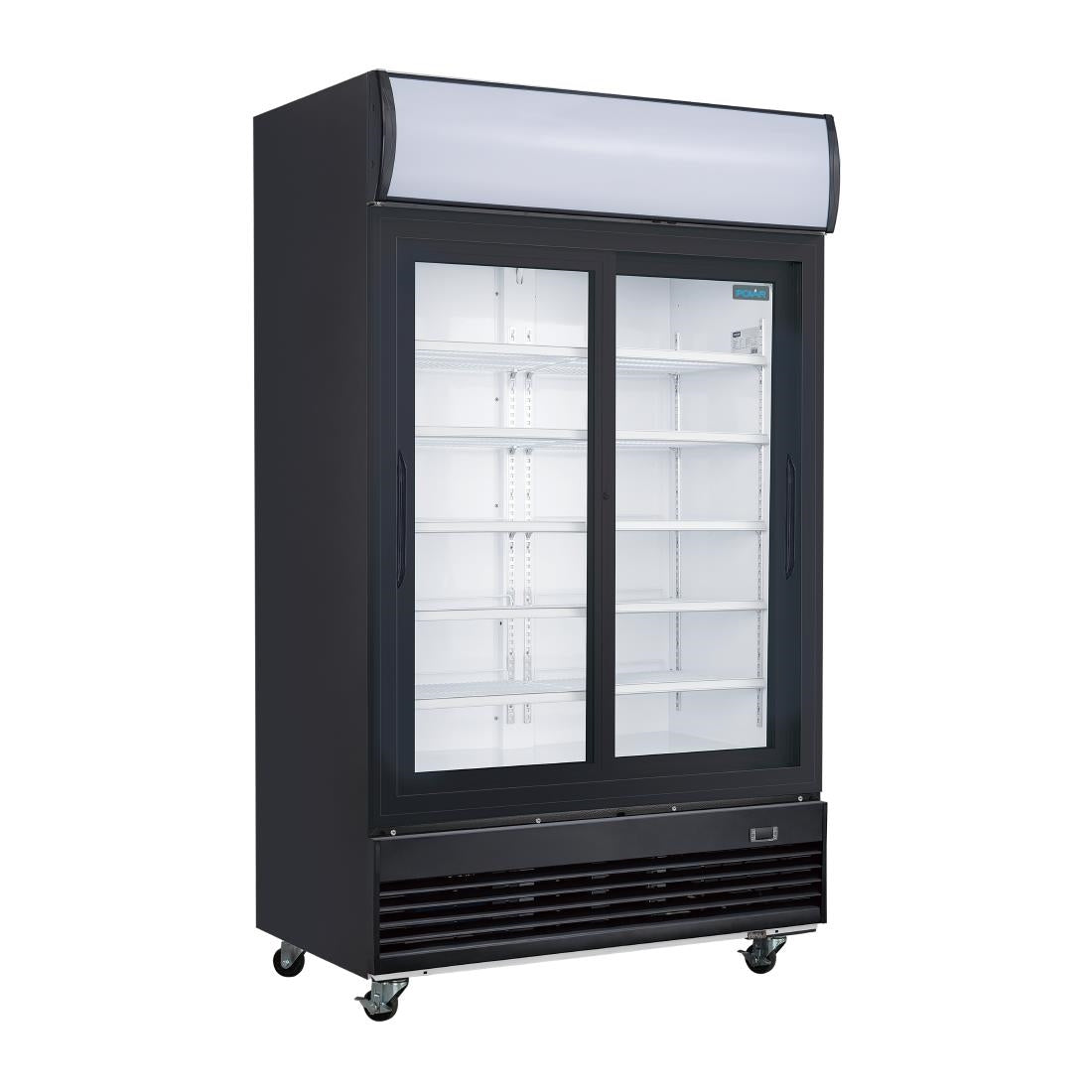 GM814 Polar G-Series Upright Sliding Door Display Cooler with Light Box 950Ltr Black GM814