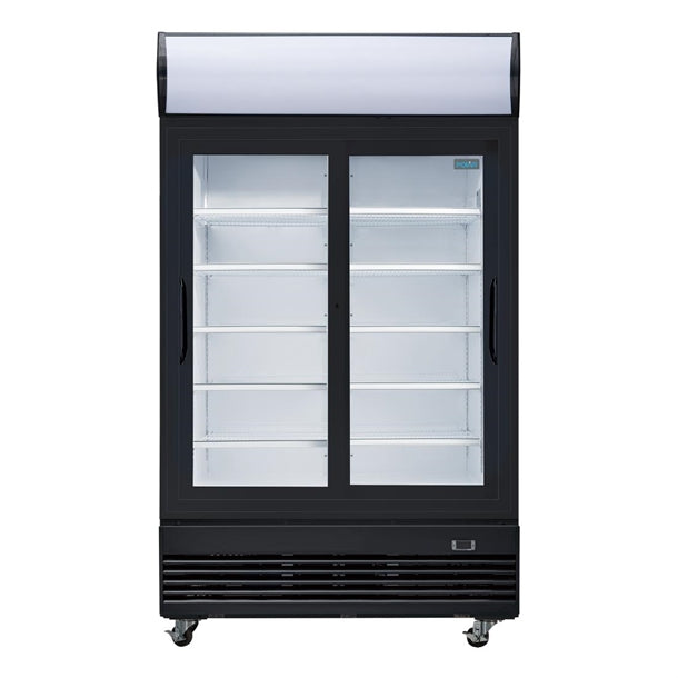 GM814 Polar G-Series Upright Sliding Door Display Cooler with Light Box 950Ltr Black GM814