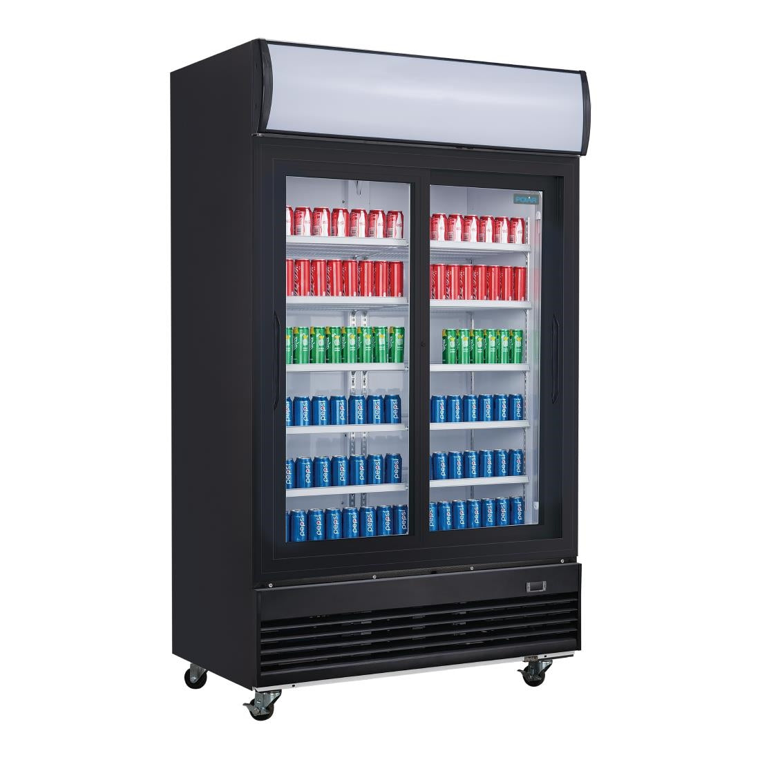 GM814 Polar G-Series Upright Sliding Door Display Cooler with Light Box 950Ltr Black GM814