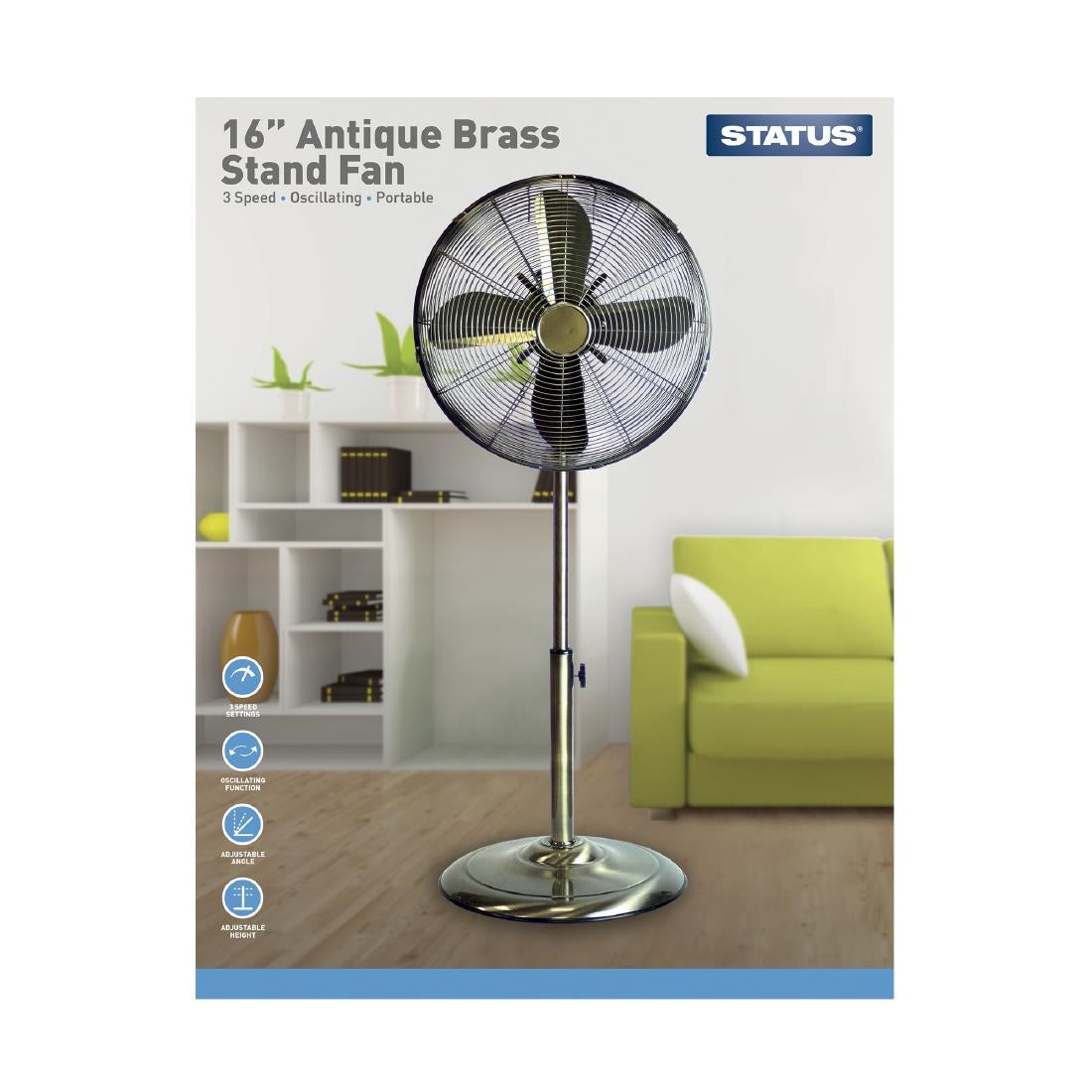 GR390 Status 16" Oscillating Antique Brass Stand Fan