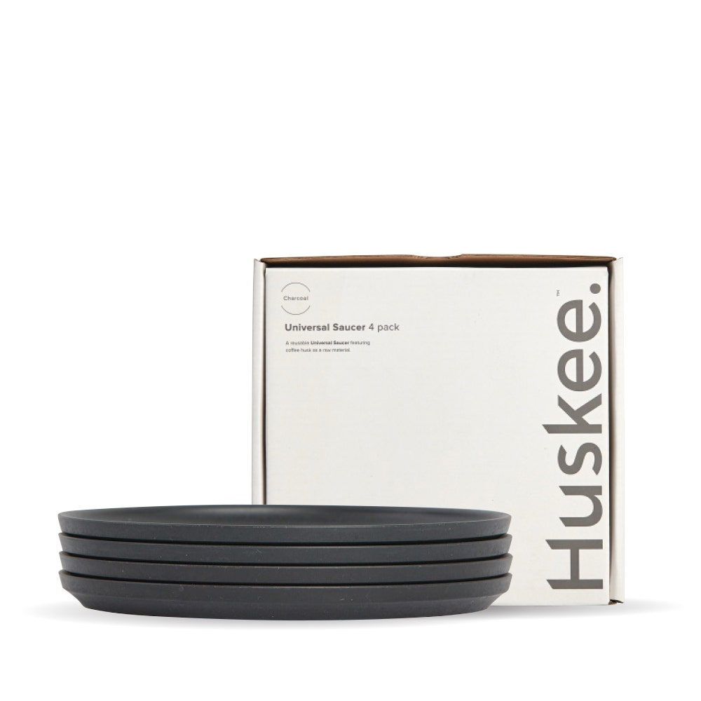 Charcoal HuskeeCup Classic Saucer 4-Pack (x12) - - BioPak commercial catering consumable
