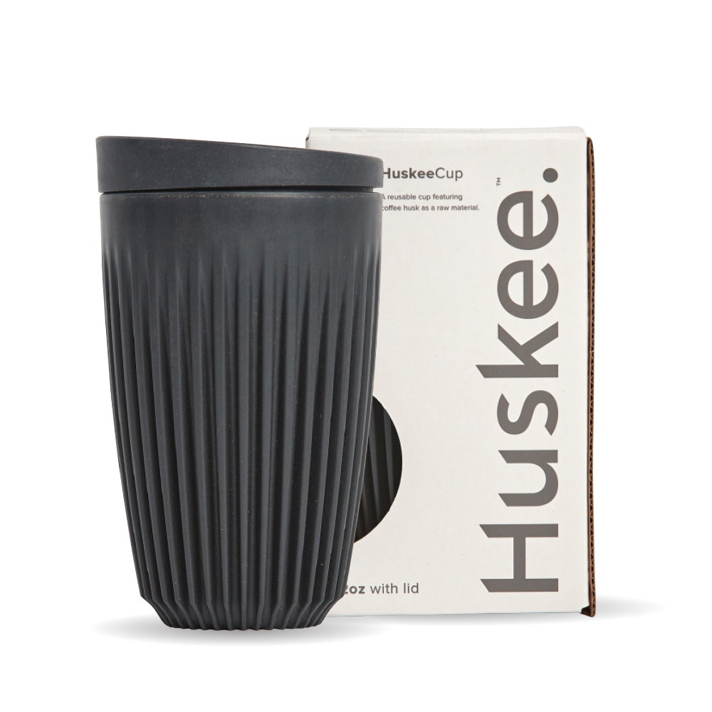 12oz Charcoal HuskeeCup & Lid (x12) - - BioPak commercial catering consumable