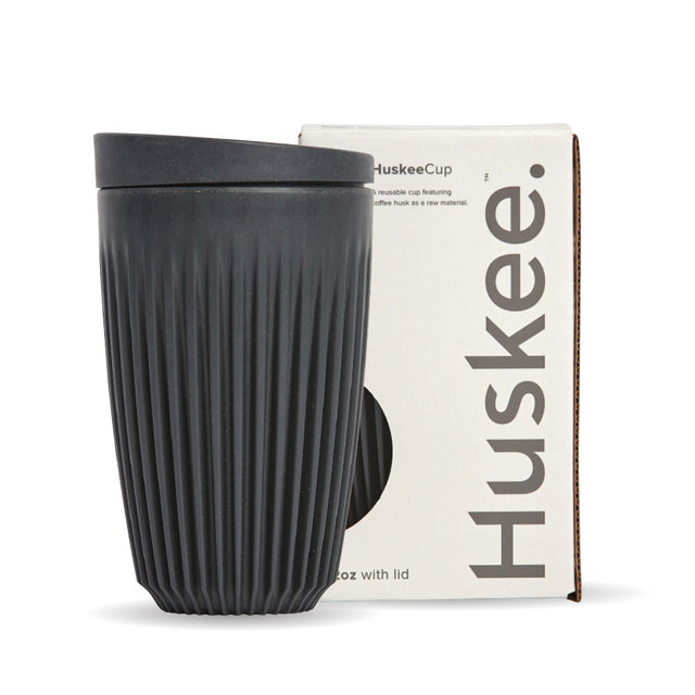 12oz Charcoal HuskeeCup & Lid (x12) - - BioPak commercial catering consumable