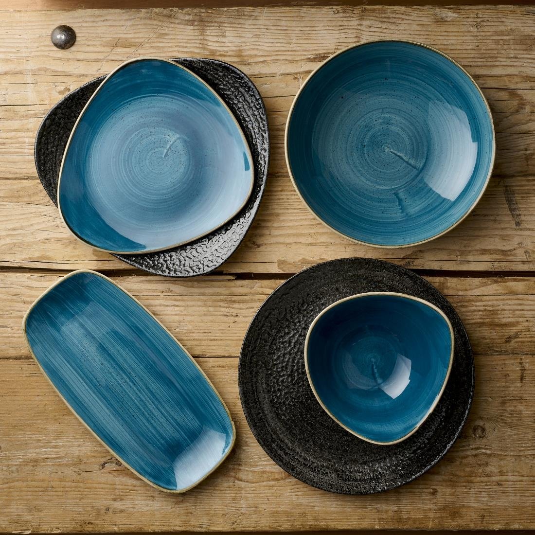 HR391 Churchill Stonecast Java Blue Chef's Oblong Plates 350mm x 187mm (Pack of 6)