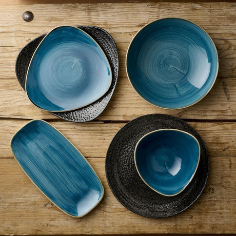 HR391 Churchill Stonecast Java Blue Chef's Oblong Plates 350mm x 187mm (Pack of 6) - JD Catering Equipment Solutions Ltd