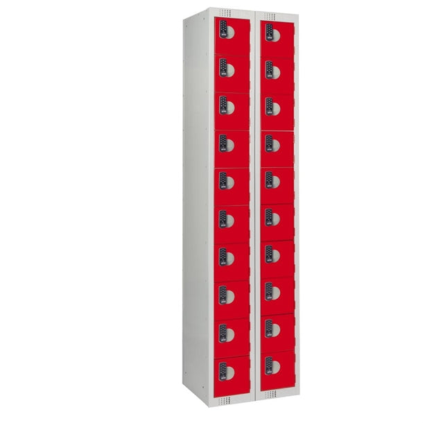 HR555 Twenty Door Personal Effects Locker Red Electronic Four-Digit Lock