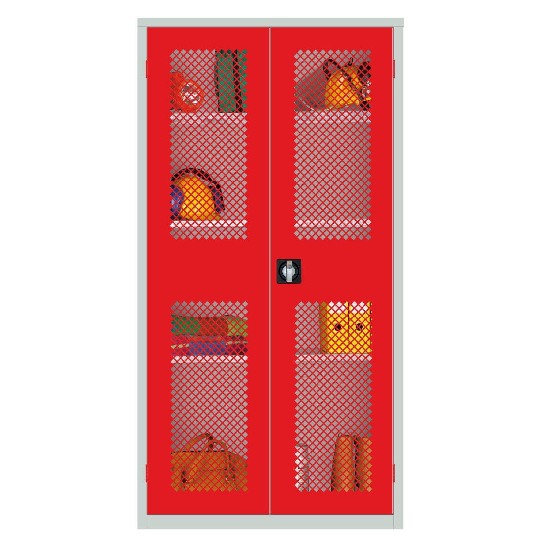 HR653 Large Mesh-Fronted Stock Control Cupboard Red