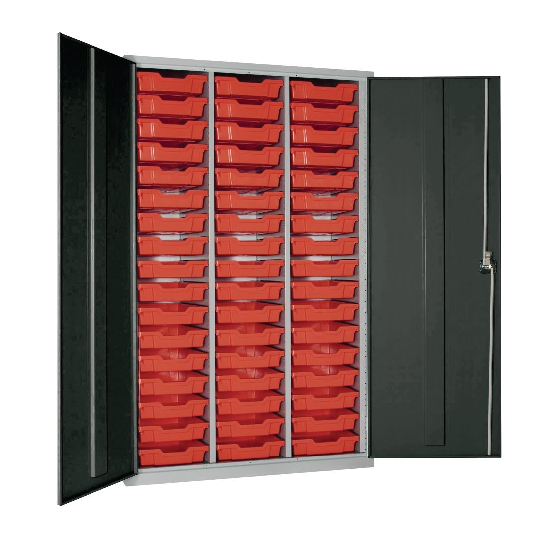 HR669 51 Tray High-Capacity Storage Cupboard - Dark Grey with Red Trays
