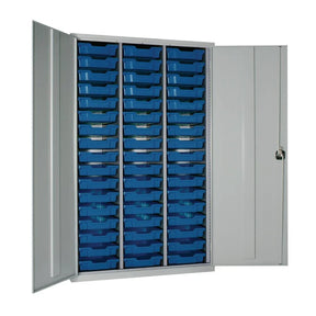 HR671 51 Tray High-Capacity Storage Cupboard - Grey with Blue Trays - JD Catering Equipment Solutions Ltd