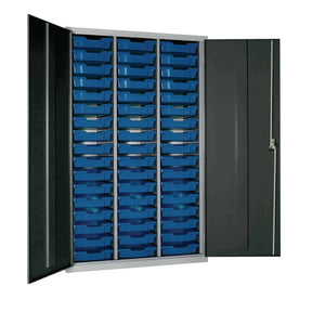 HR673 51 Tray High-Capacity Storage Cupboard - Dark Grey with Blue Trays - JD Catering Equipment Solutions Ltd