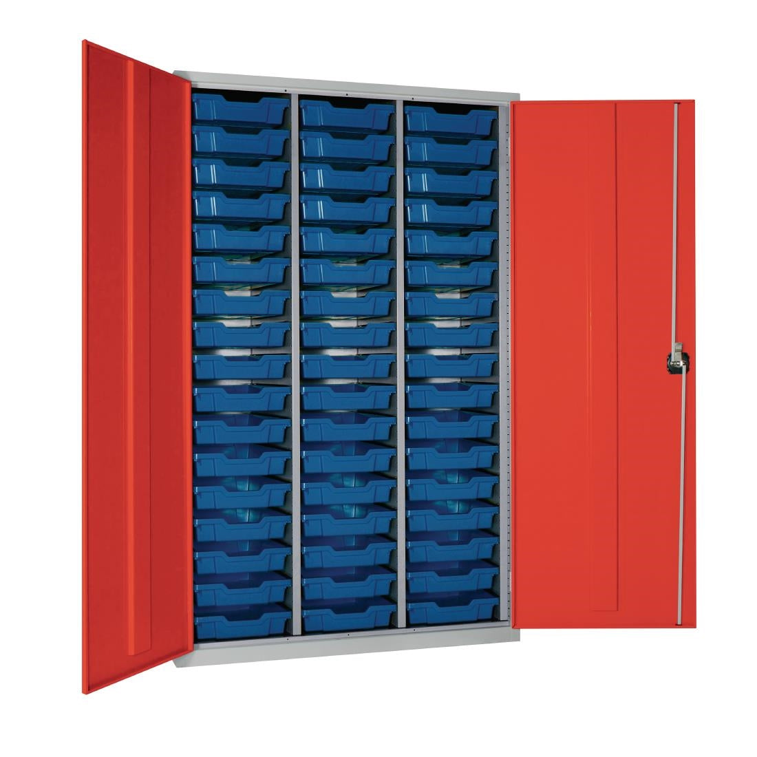 HR674 51 Tray High-Capacity Storage Cupboard - Red with Blue Trays
