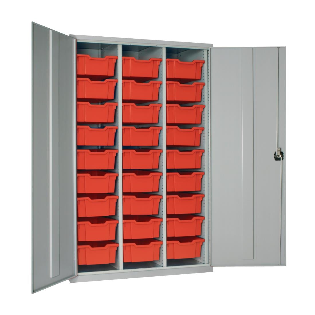 HR679 27 Tray High-Capacity Storage Cupboard - Grey with Red Trays