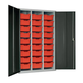 HR681 27 Tray High-Capacity Storage Cupboard - Dark Grey with Red Trays - JD Catering Equipment Solutions Ltd