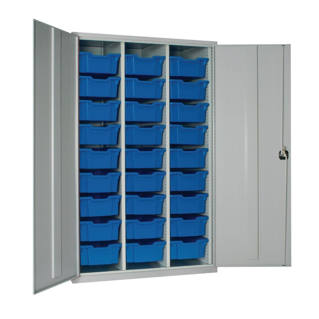 HR683 27 Tray High-Capacity Storage Cupboard - Grey with Blue Trays