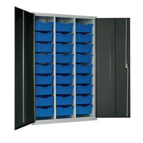 HR685 27 Tray High-Capacity Storage Cupboard - Dark Grey with Blue Trays - JD Catering Equipment Solutions Ltd
