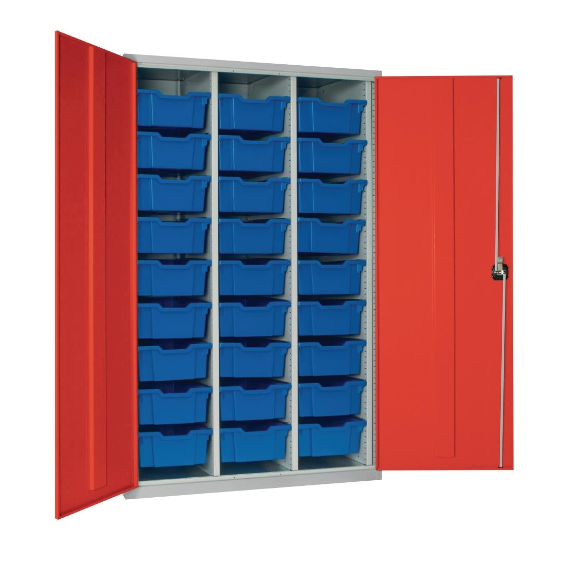 HR686 27 Tray High-Capacity Storage Cupboard - Red with Blue Trays