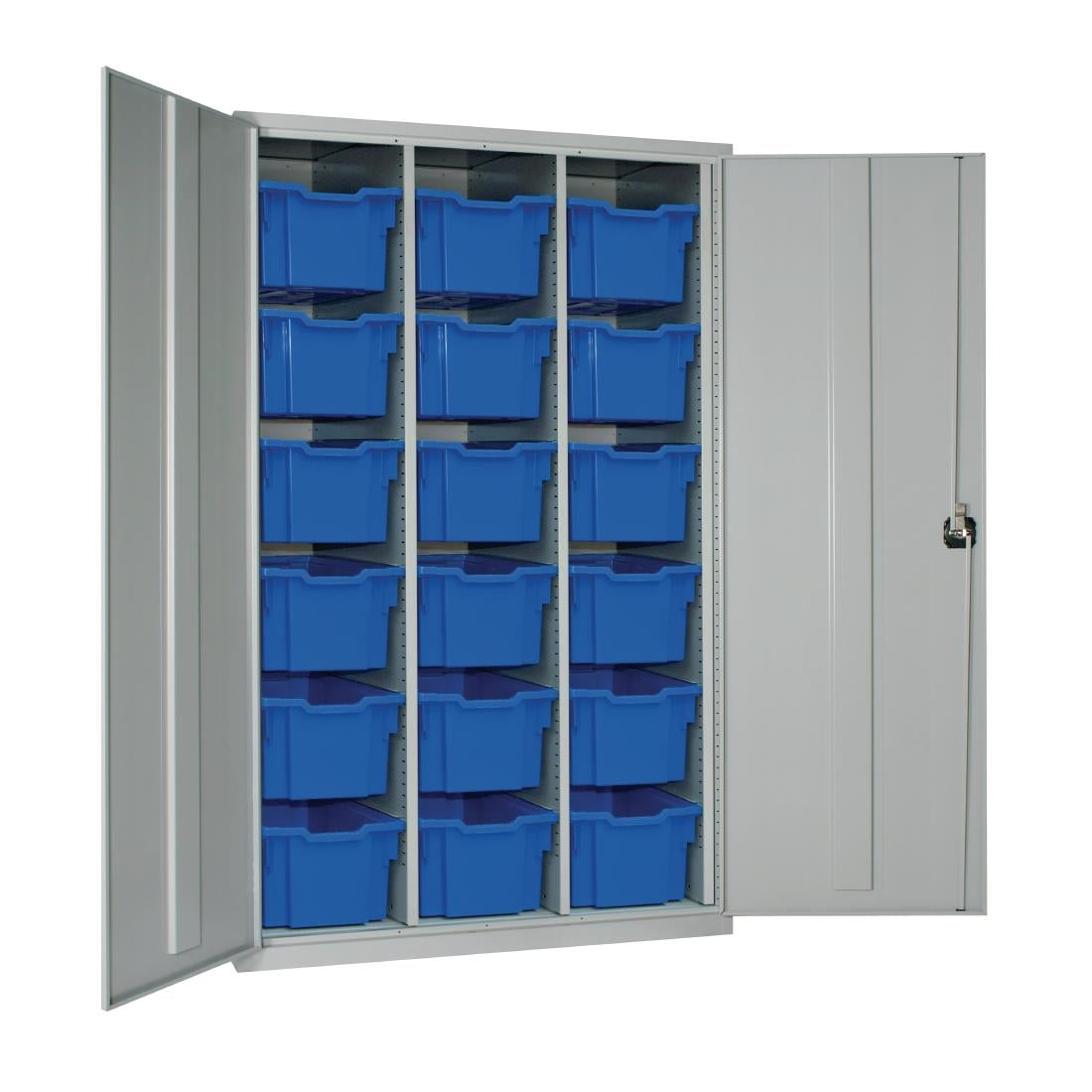 HR695 18 Tray High-Capacity Storage Cupboard - Grey with Blue Trays