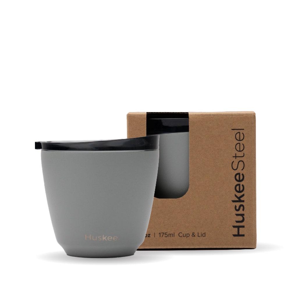6oz HuskeeSteel Slate Cup & Lid (x12) - - BioPak commercial catering consumable