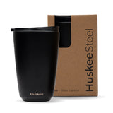 12oz HuskeeSteel Black Cup & Lid (x12) - - BioPak commercial catering consumable