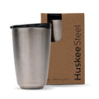 12oz HuskeeSteel Brushed Steel Cup & Lid (x12) - - BioPak commercial catering consumable