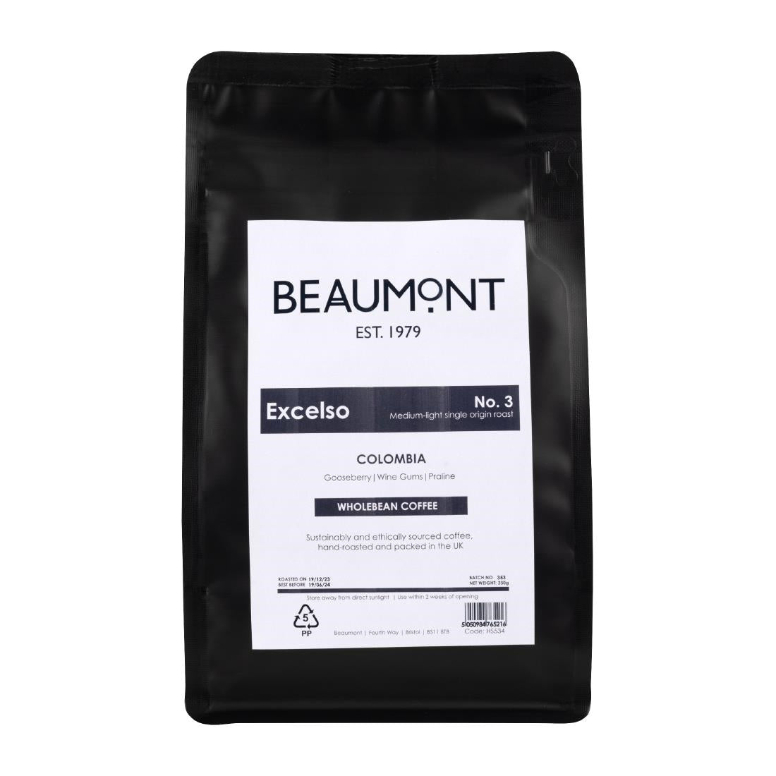 HS534 Beaumont No.3 Excelso Coffee Beans 250g