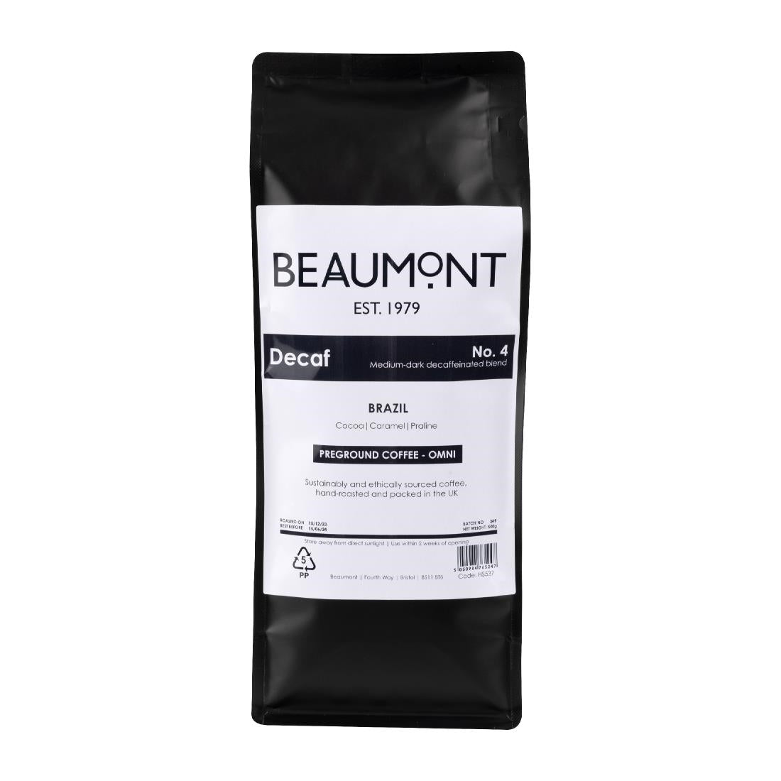 HS537 Beaumont No.4 Decaf Coffee Omni Grind 500g