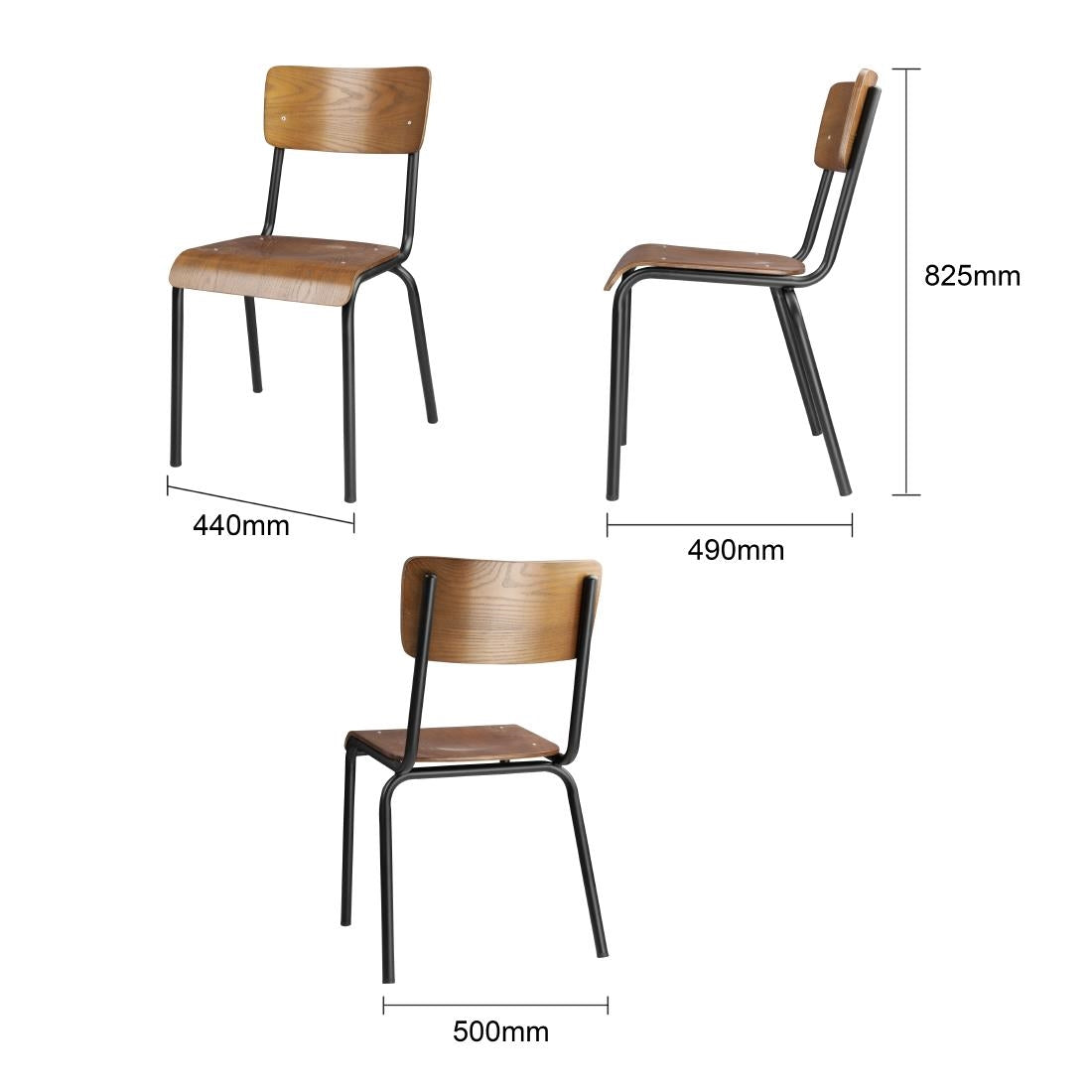 Bolero Cantina Side Chairs with Dark Wooden Seat Pad (4 Pack)