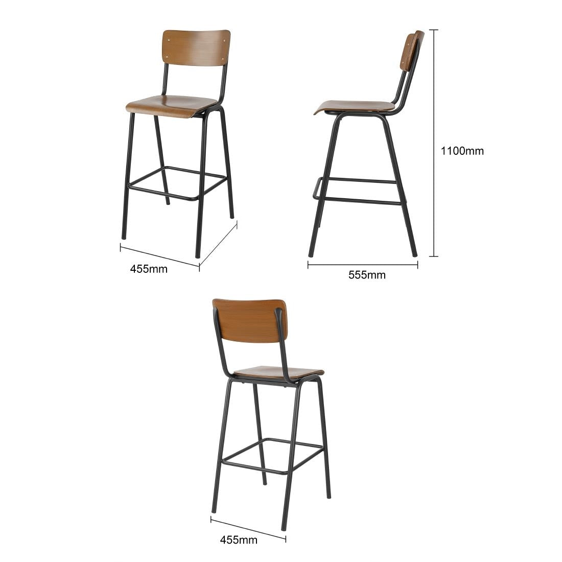 Bolero Cantina Back Rest High Stool with Seat Pad Dark Walnut Effect
