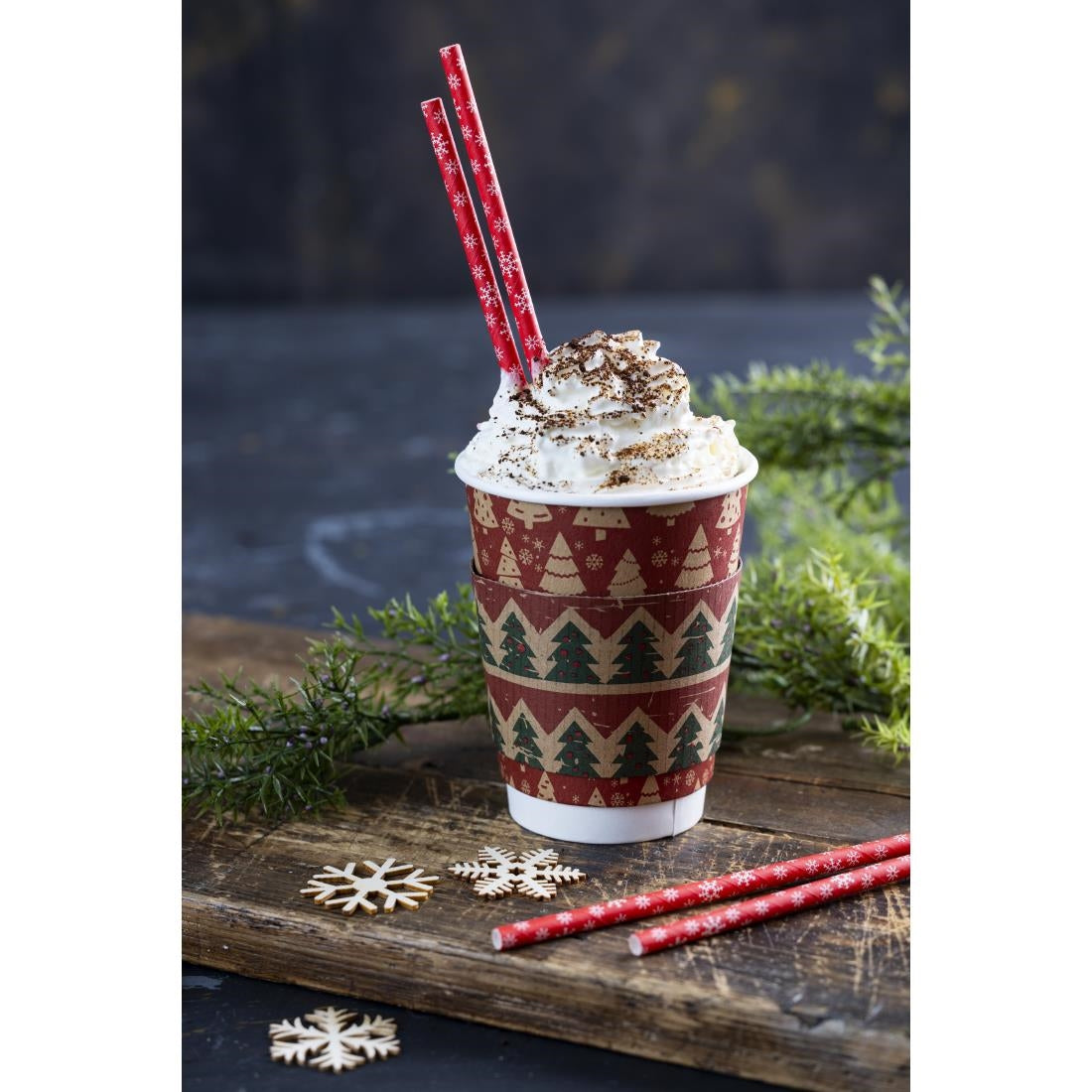 HS983 Fiesta Compostable Snowflake Paper Straws 210mm (Pack of 250)