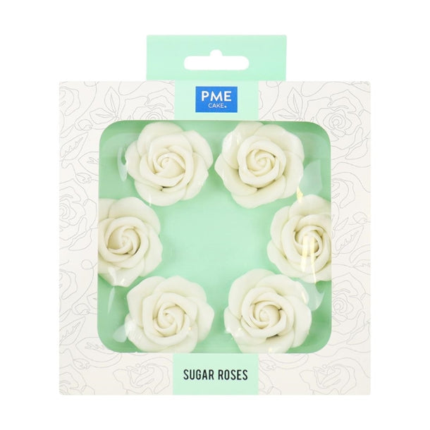 HU359 PME White Sugar Roses 45mm (Pack of 6)