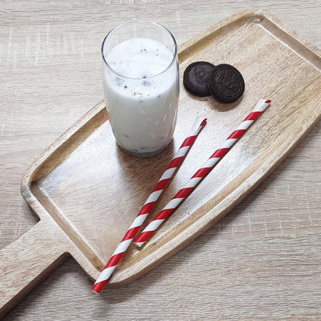 HU366 - Fiesta Compostable Paper Spoon Straw Red & White Stripe 210x8mm (250 Pack)