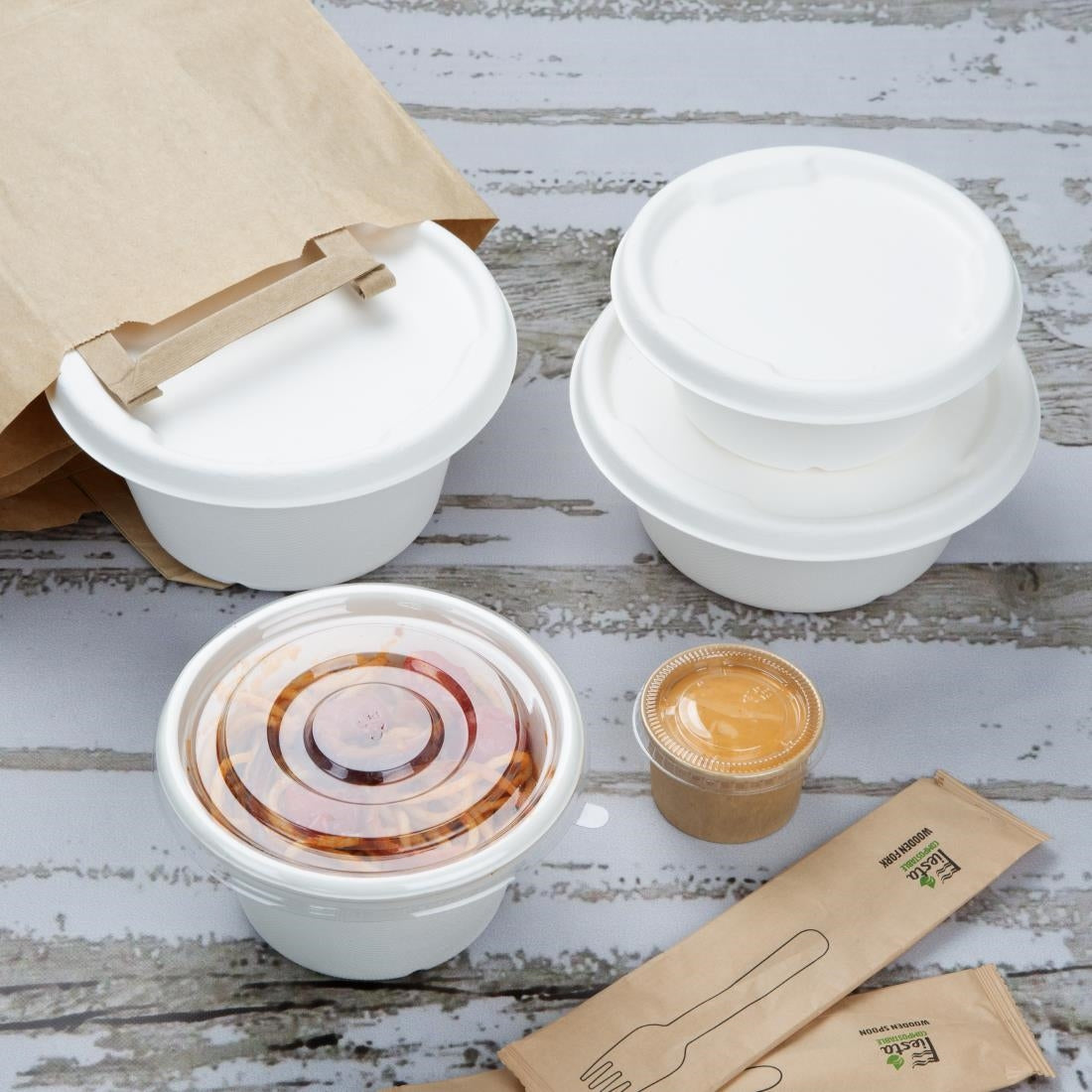 HW025 Fiesta Compostable Bagasse Lids for 400/500ml Bowl Bases (Pack of 50)