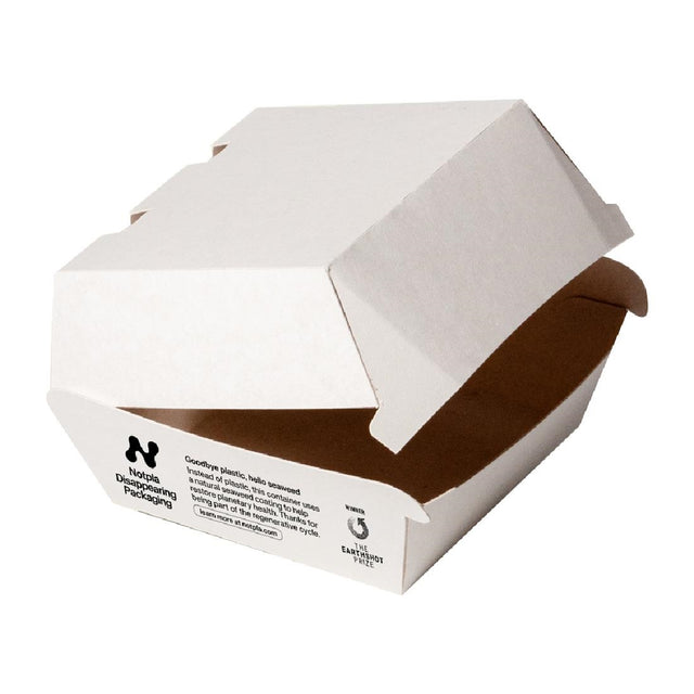 HW504 Notpla Clamshell Burger Boxes - White (Pack of 200)