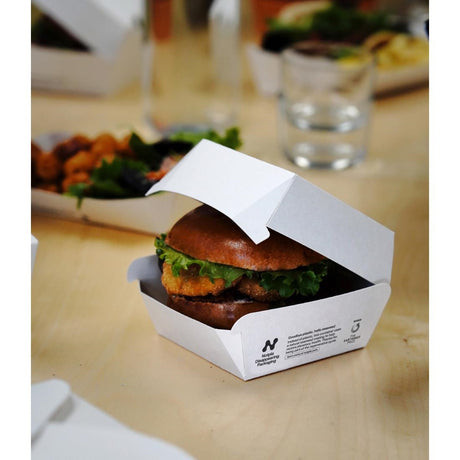 HW504 Notpla Clamshell Burger Boxes - White (Pack of 200)