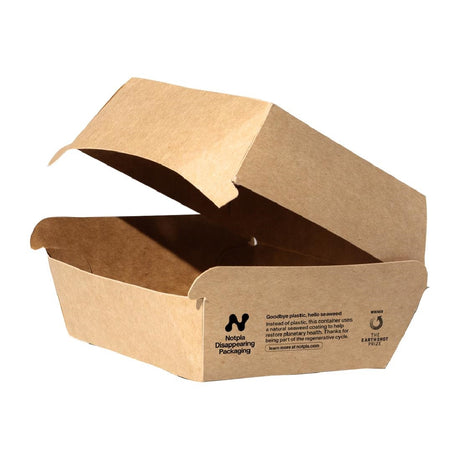 HW512 Notpla Clamshell Burger Boxes - Kraft (Pack of 200)