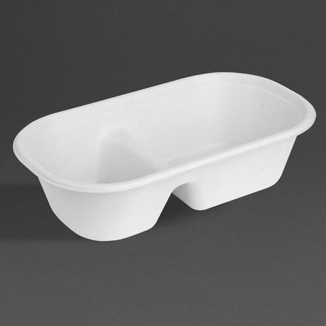 HW628 Fiesta Compostable Bagasse Oval 2-Compartment Container 900ml (Pack of 100)