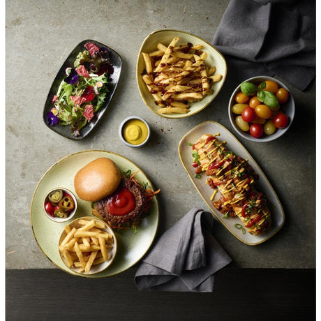 HX052 Churchill Stonecast Raw Black Chefs Oblong Plates 270 x 127mm (Pack of 12)