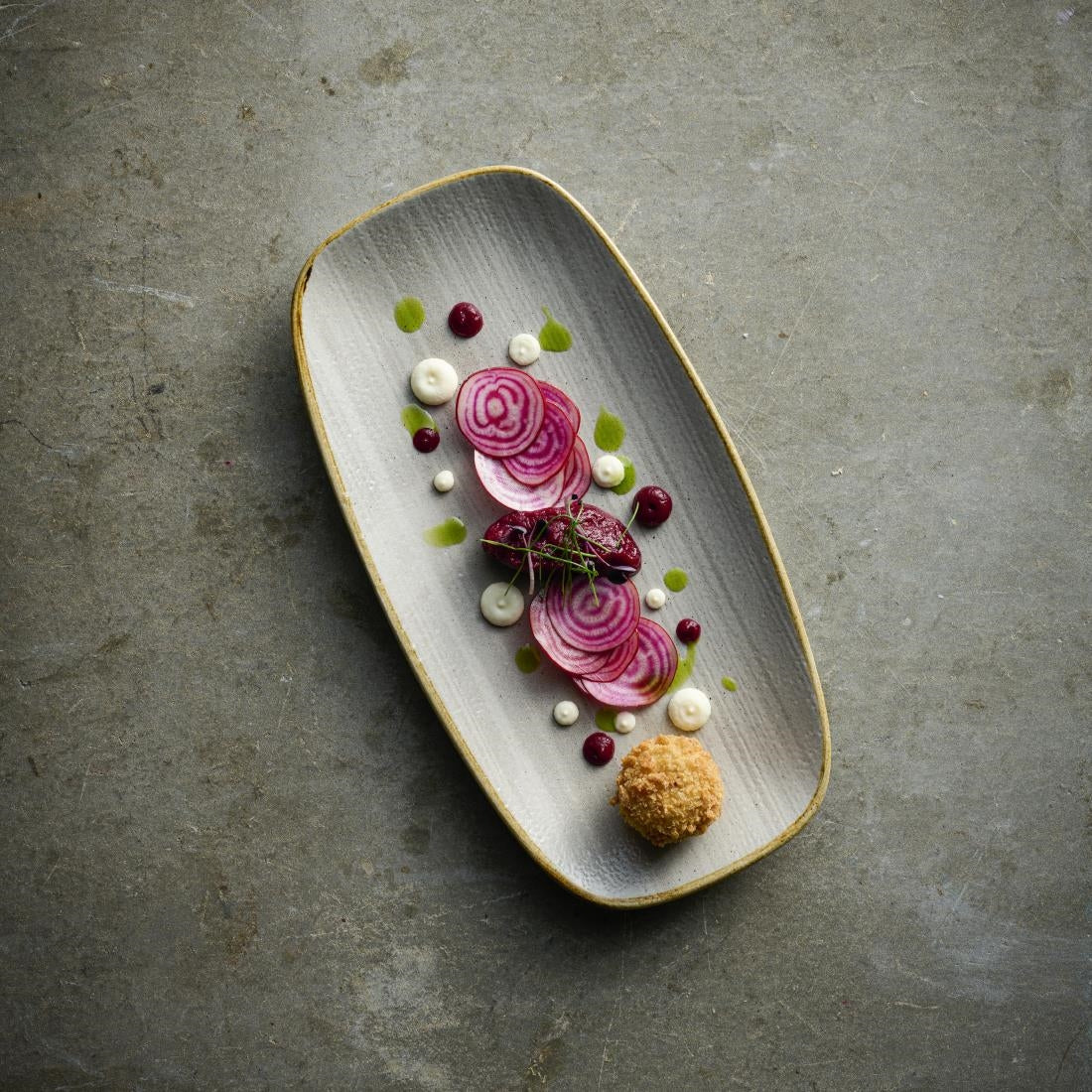 HX050 Churchill Stonecast Raw Grey Oblong Chefs Plates 180 x 100mm (Pack of 12)