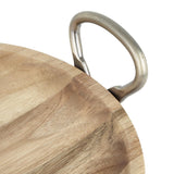 HX388 - Olympia Round Dish Acacia Wood With Metal Handles 345x305x80mm