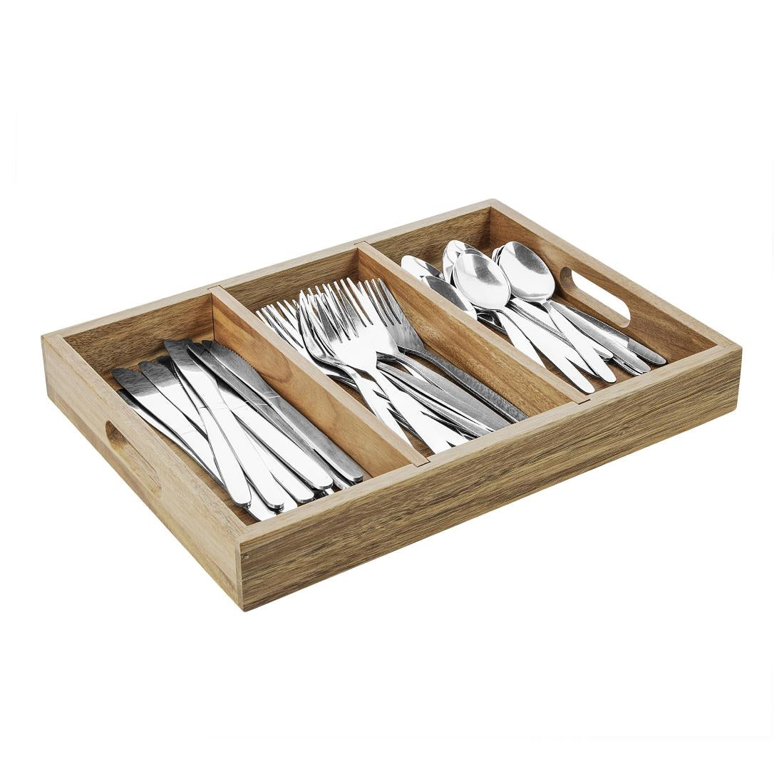 HX396 - Olympia 3 Section Cutlery Tray Acacia Wood