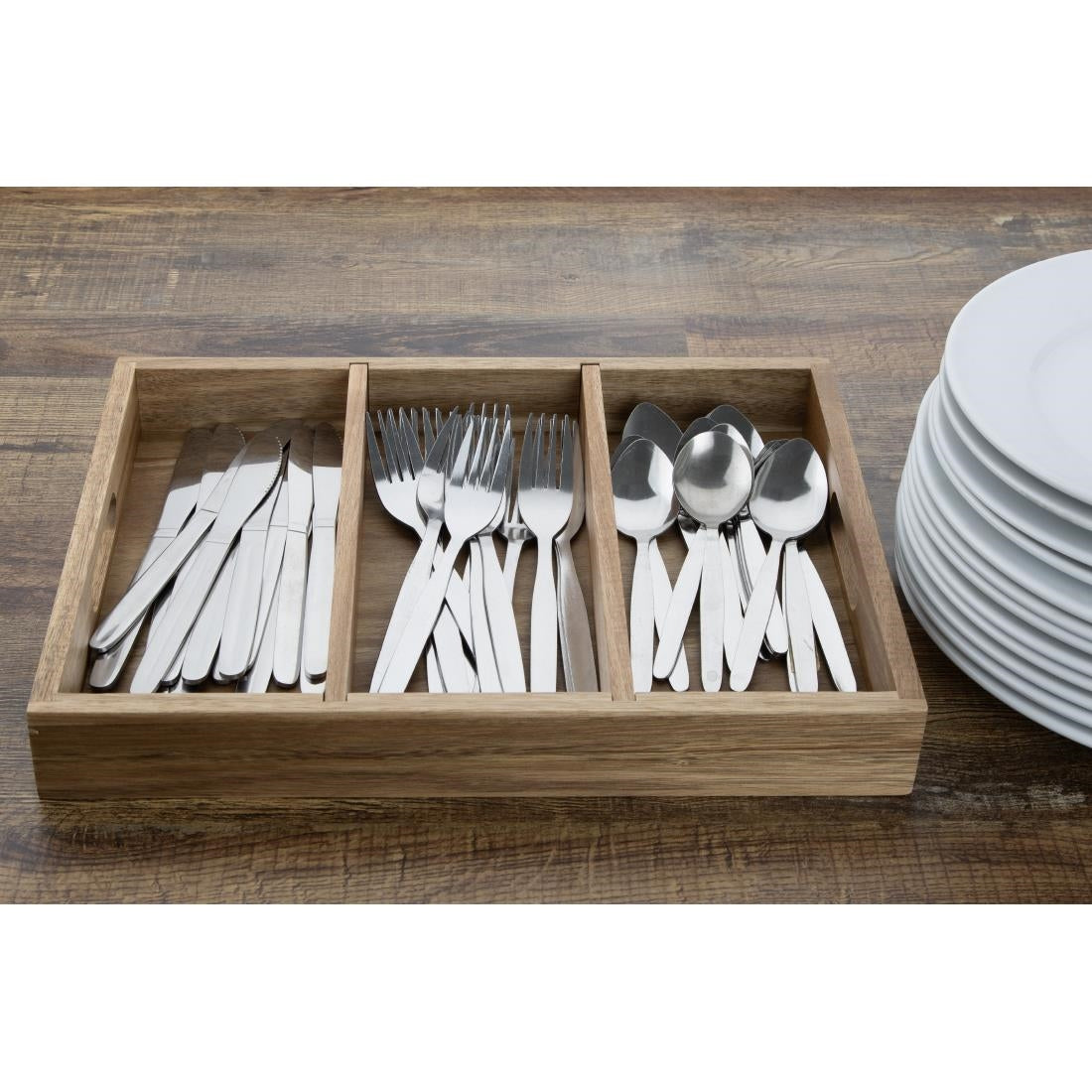 HX396 - Olympia 3 Section Cutlery Tray Acacia Wood