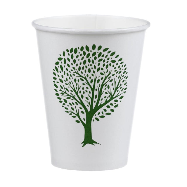 HX489 Vegware Green Tree White Hot Cups 8oz 79-Series (Pack of 1000)