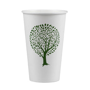 HX491 Vegware Green Tree White Hot Cups 16oz 89-Series (Pack of 1000)