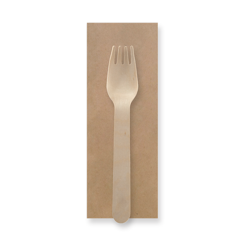 16cm individually wrapped fork - wood - BioPak commercial catering consumable